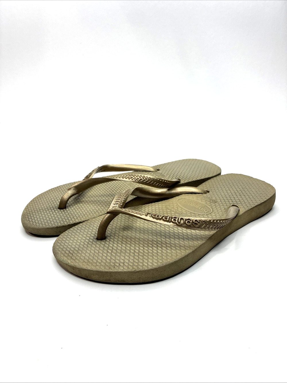 Havaianas Slim Sand Grey Light Gold Flip Flops US 3 EU 33/34 Brazil Sandal